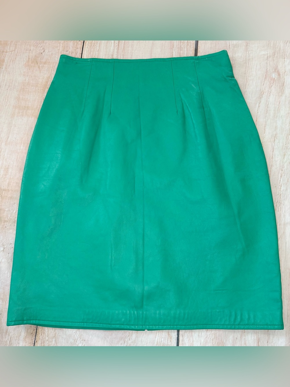 Vintage Cedars Green 100% Leather Pencil Skirt Size 10 READ